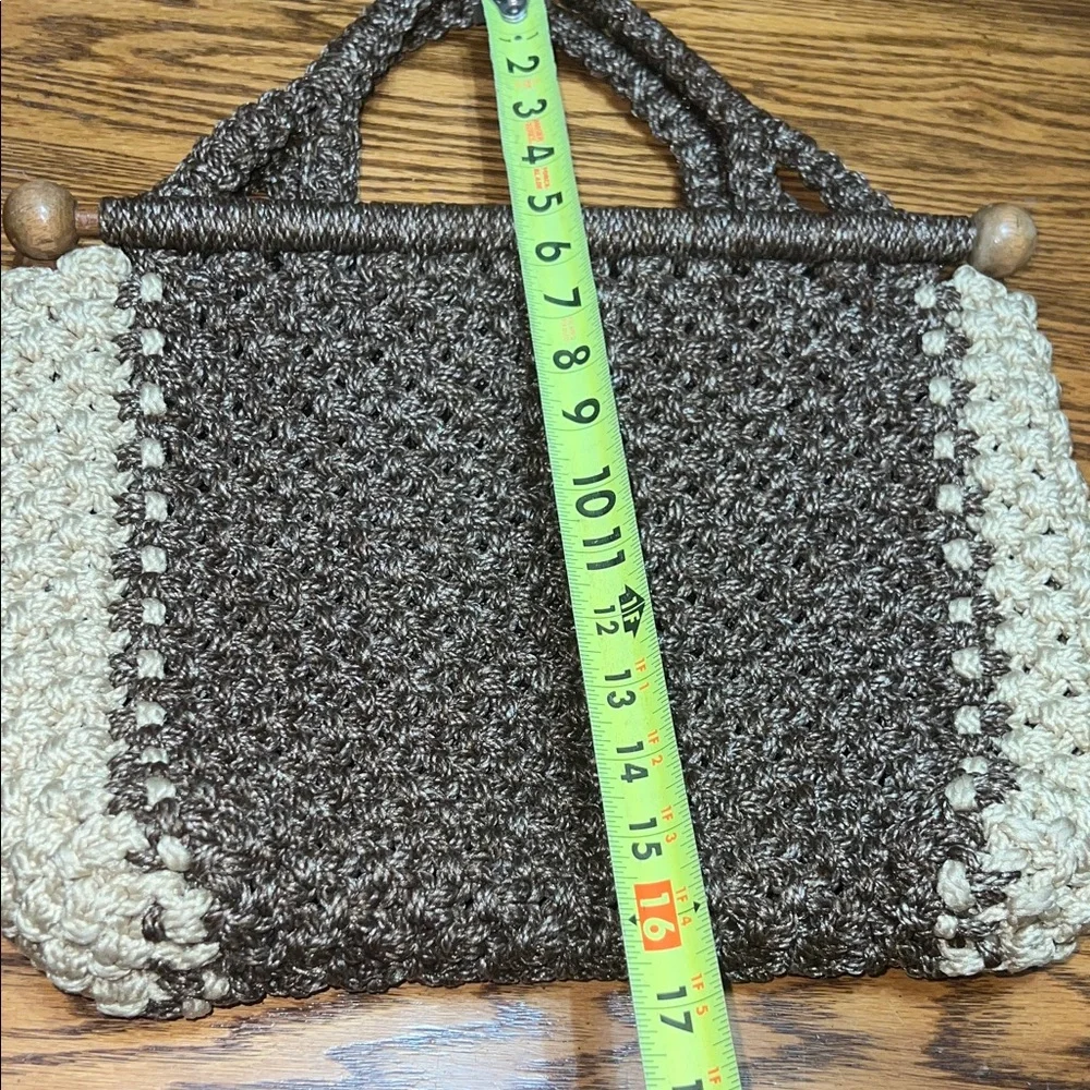 Rare Hand Crafted Brown and Cream Crochet macrame Satchel one of a kind